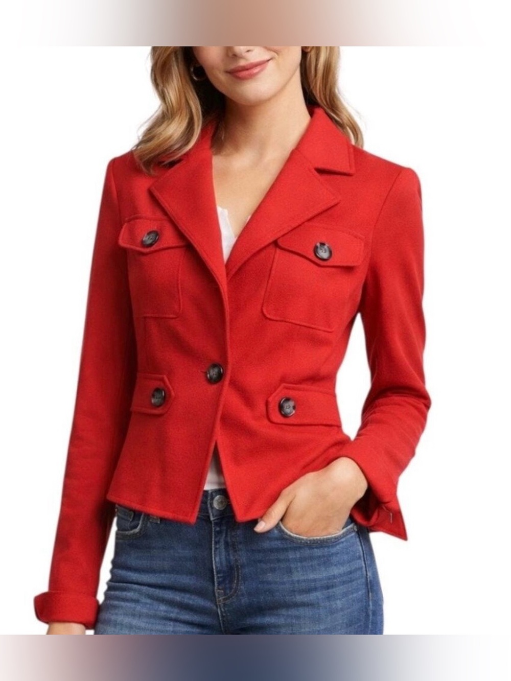 Cabi "The Little Red Jacket" (Style 3374) Tailored Military Style Blazer Size 0